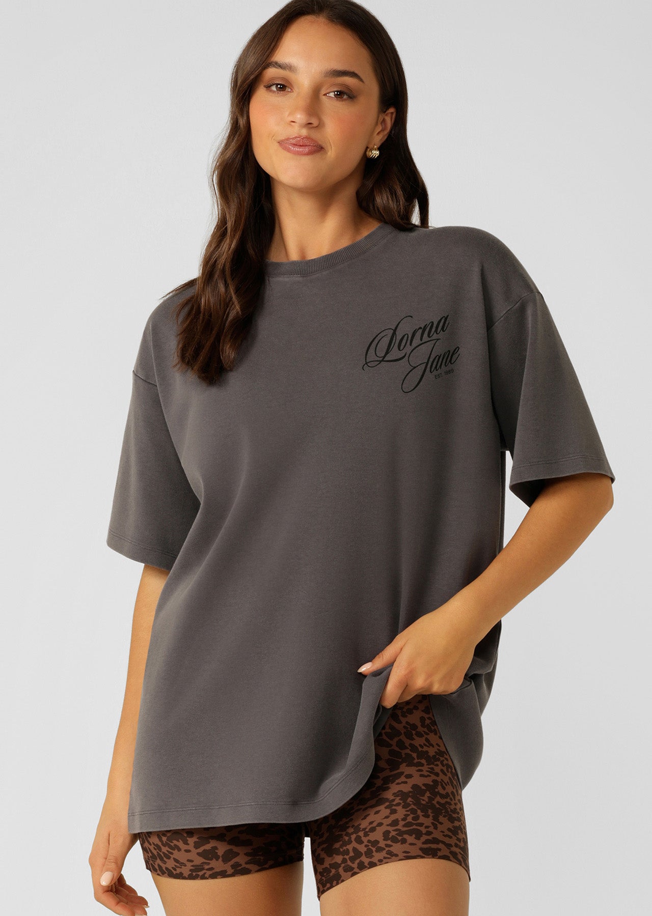 Lorna Jane Early Riser Washed Boyfriend T-Shirt - Washed Titanium