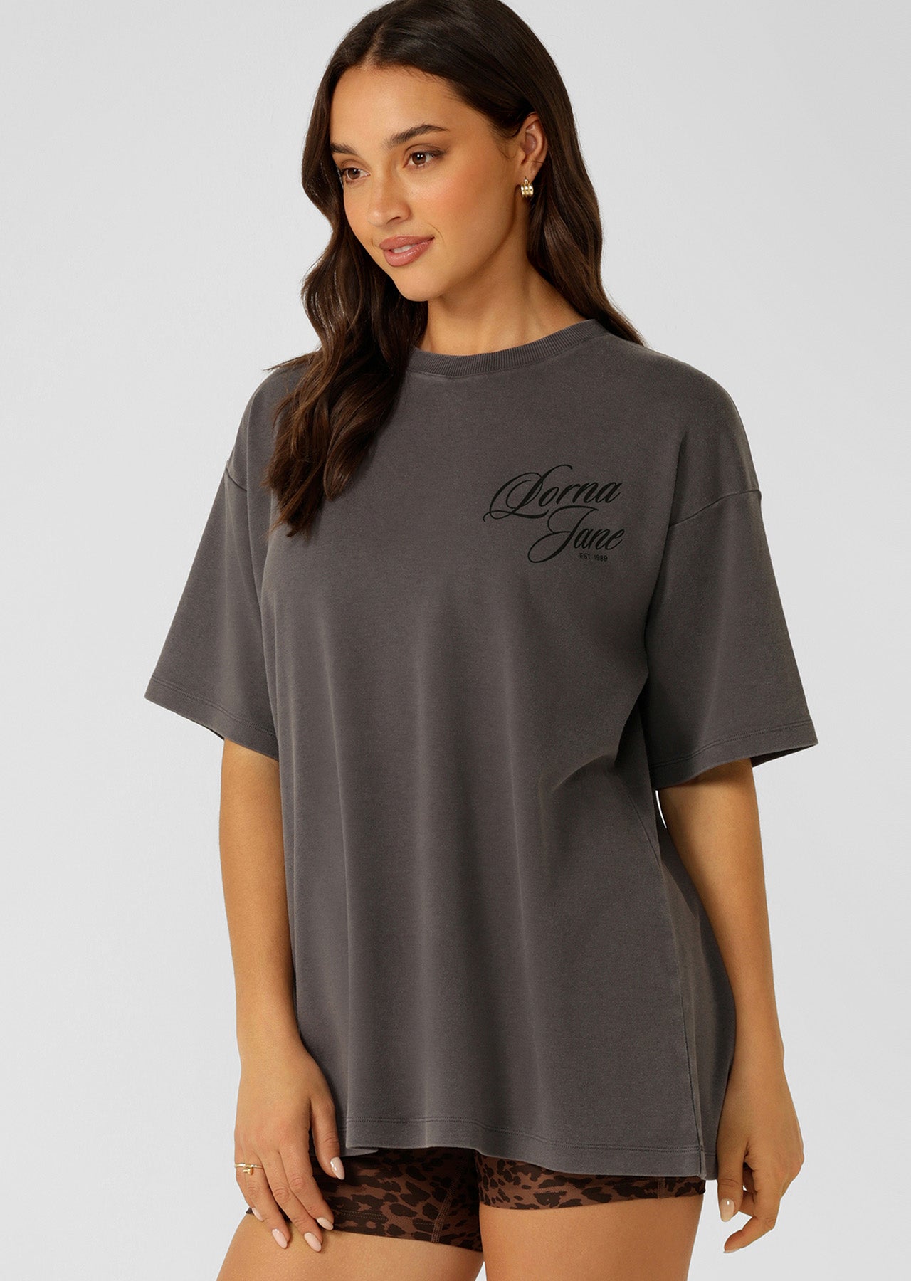 Lorna Jane Early Riser Washed Boyfriend T-Shirt - Washed Titanium