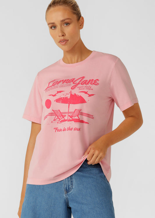 Lorna Jane Beach Club Washed Relaxed T-Shirt - Washed Strawberry Lemonade