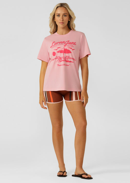 Lorna Jane Beach Club Washed Relaxed T-Shirt - Washed Strawberry Lemonade
