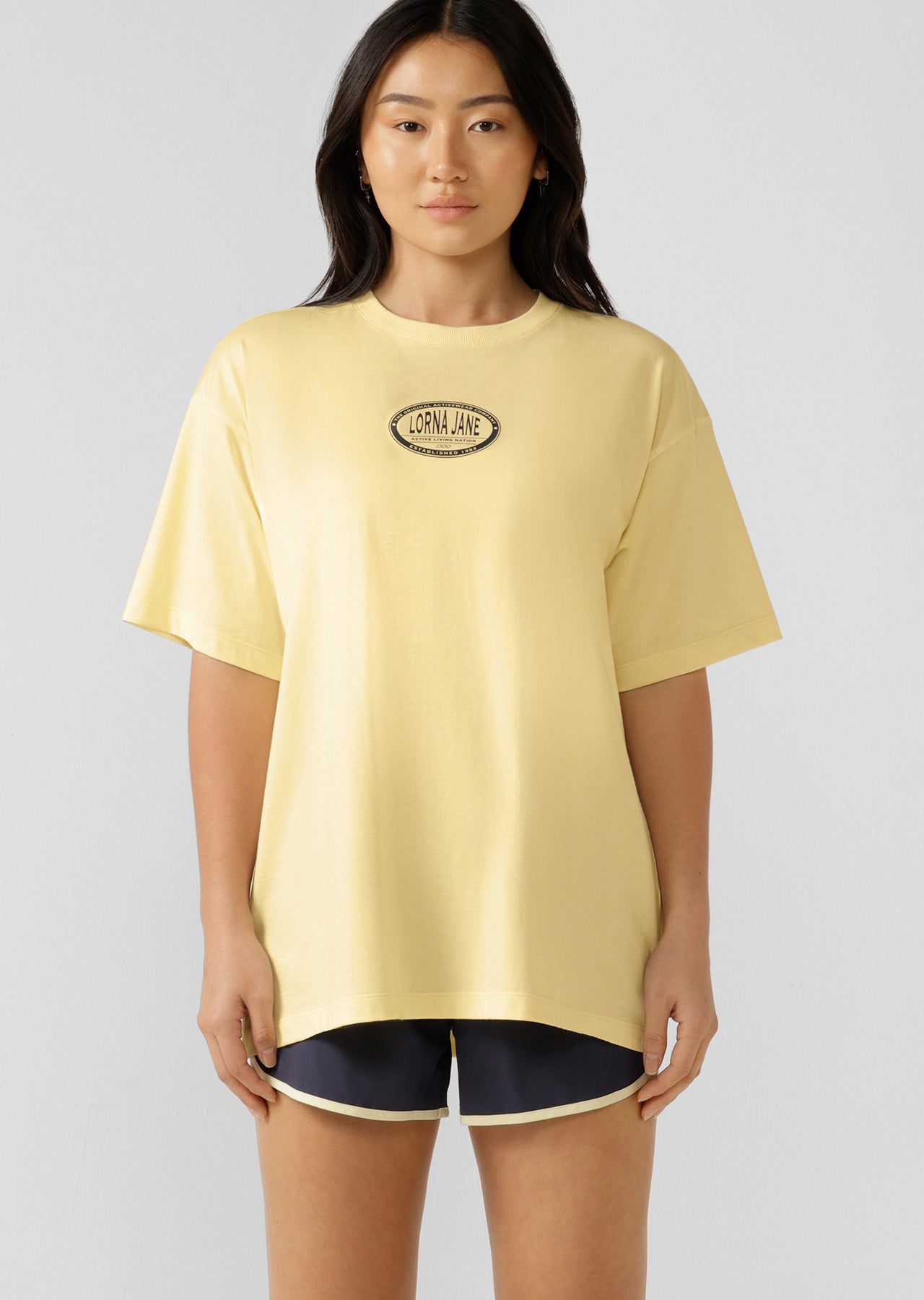 Lorna Jane Active Nation Washed Boyfriend Tee - Lemon Cream