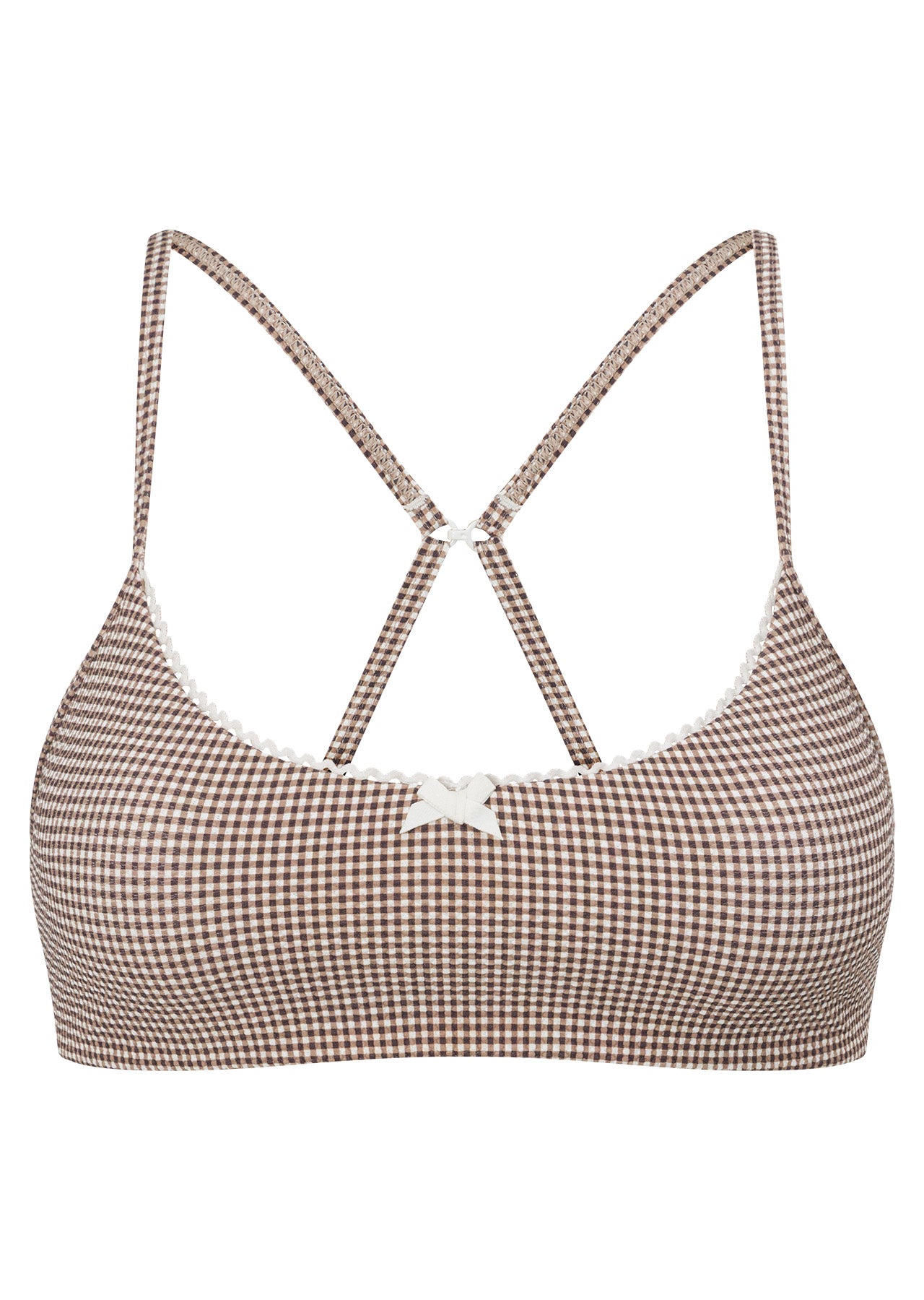 Lorna Jane Dream Maker Gingham Sports Bra - Mocha Gingham Print