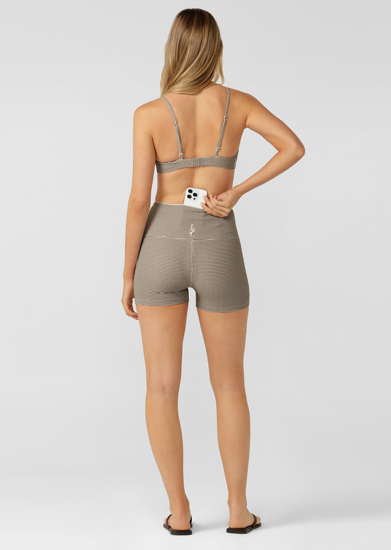 Lorna Jane Dream Maker Gingham 9cm Bike Shorts - Mocha Gingham Print