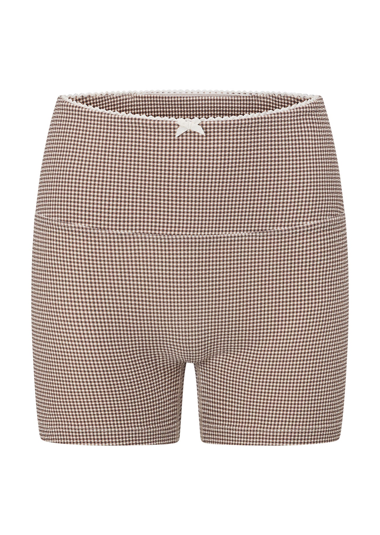 Lorna Jane Dream Maker Gingham 9cm Bike Shorts - Mocha Gingham Print