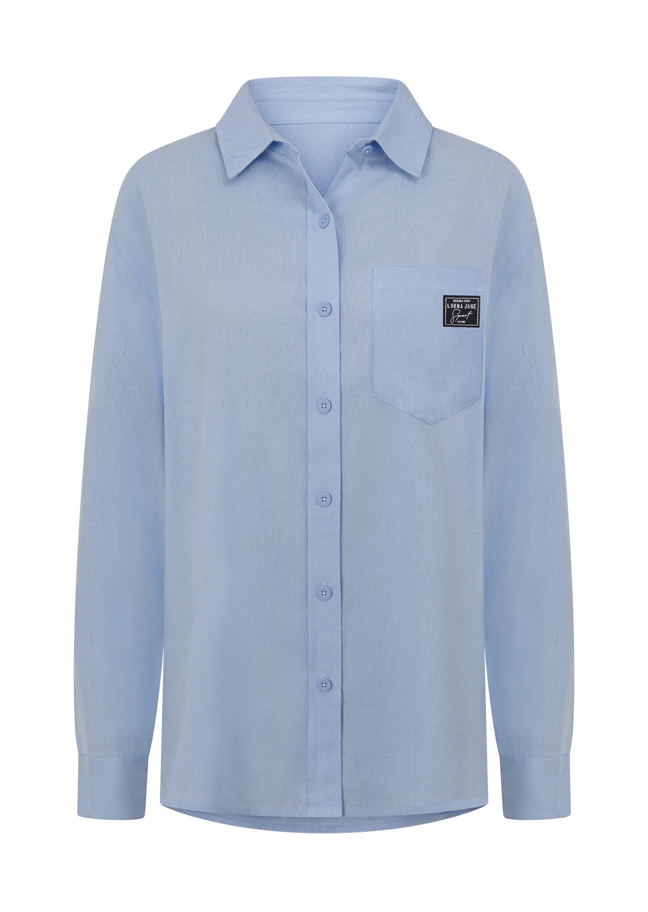 Lorna Jane Everline Long Sleeve Linen Shirt - Oxford Blue