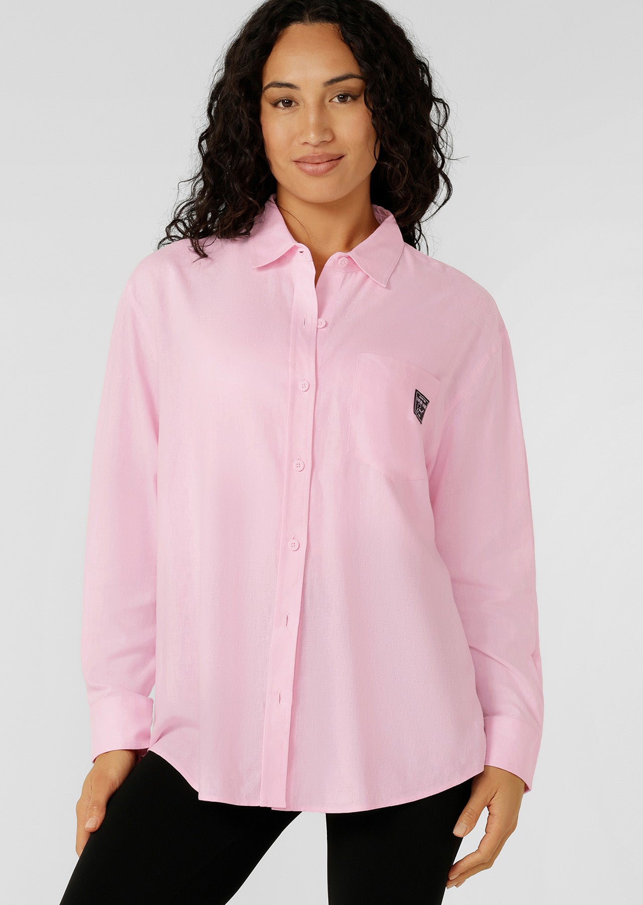 Lorna Jane Everline Long Sleeve Linen Shirt - Sweet Pink