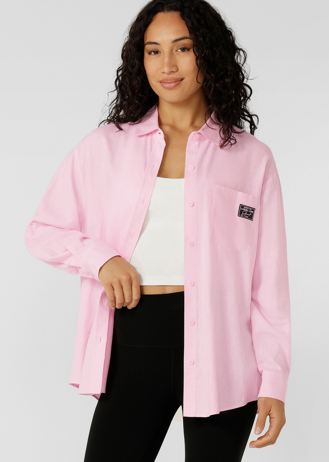 Lorna Jane Everline Long Sleeve Linen Shirt - Sweet Pink
