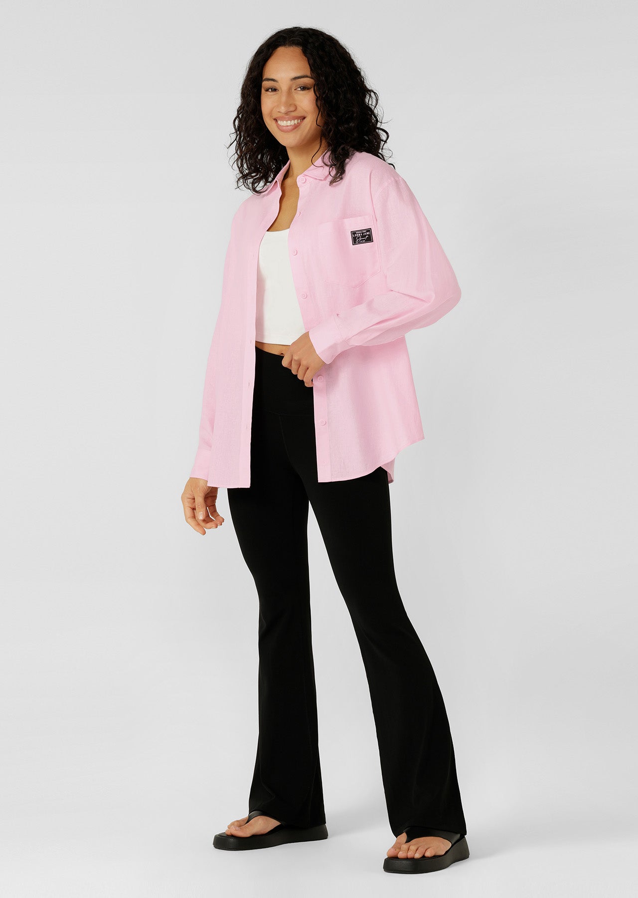 Lorna Jane Everline Long Sleeve Linen Shirt - Sweet Pink