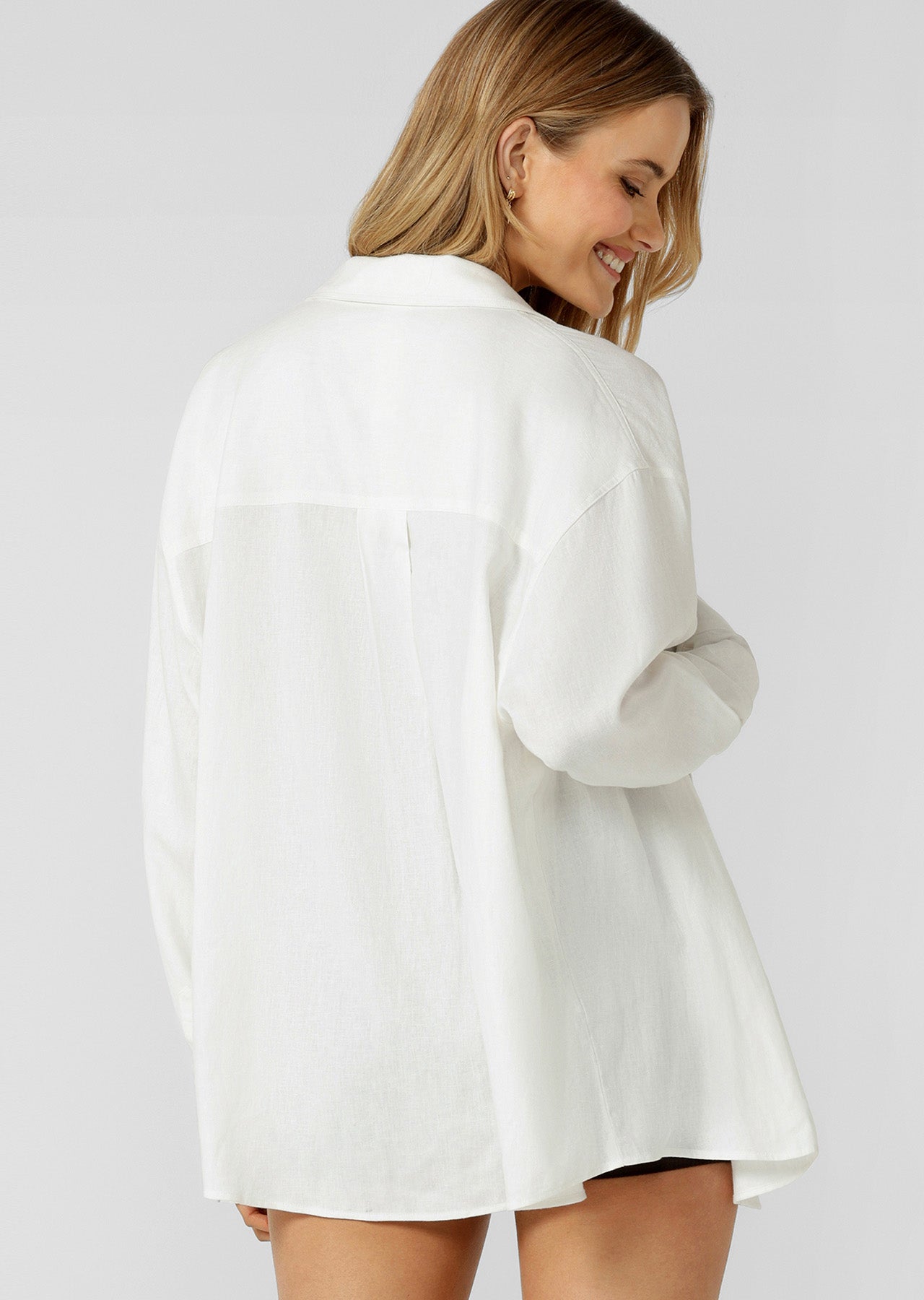 Lorna Jane Everline Long Sleeve Linen Shirt - White