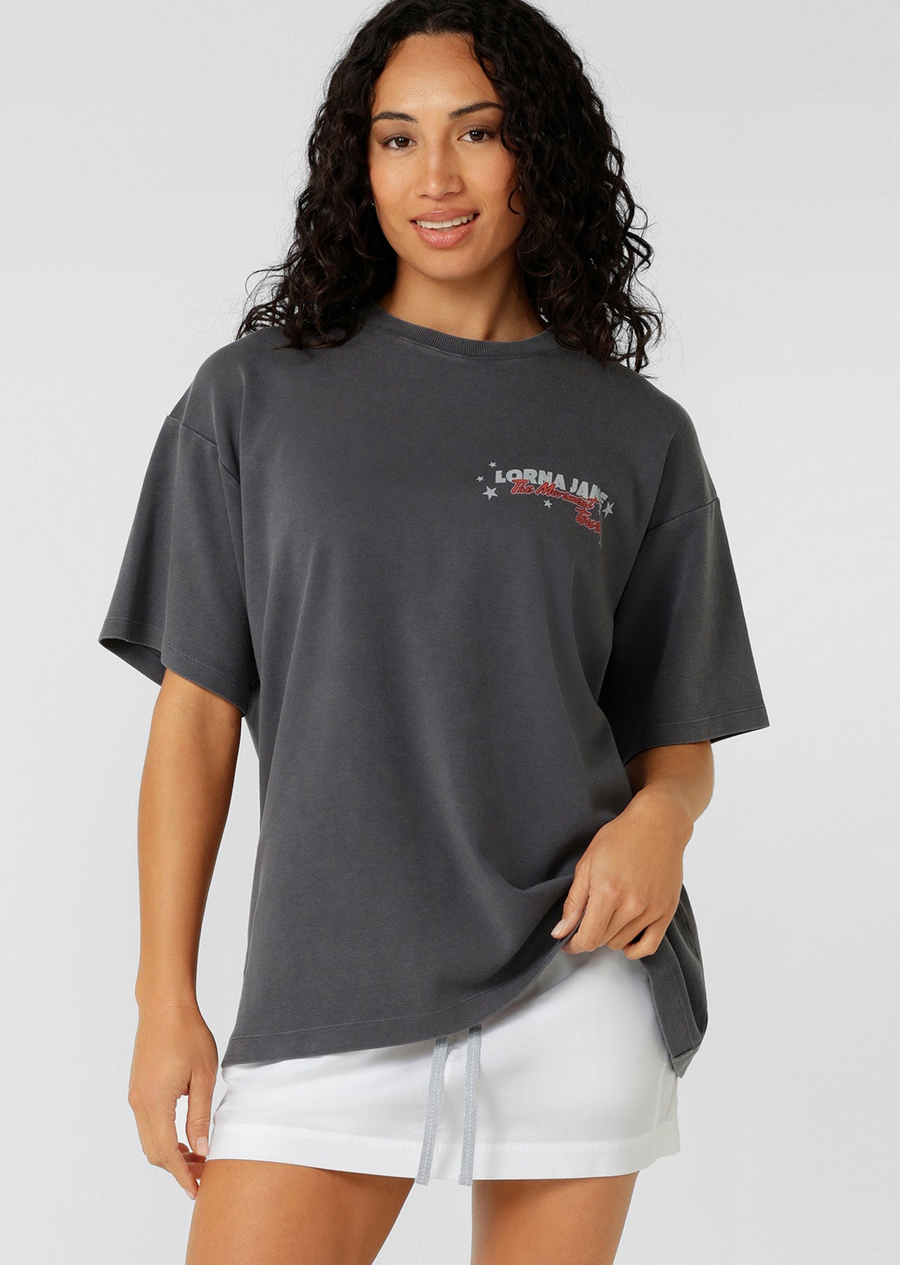 Lorna Jane World Tour Washed Boyfriend T-Shirt - Washed Titanium