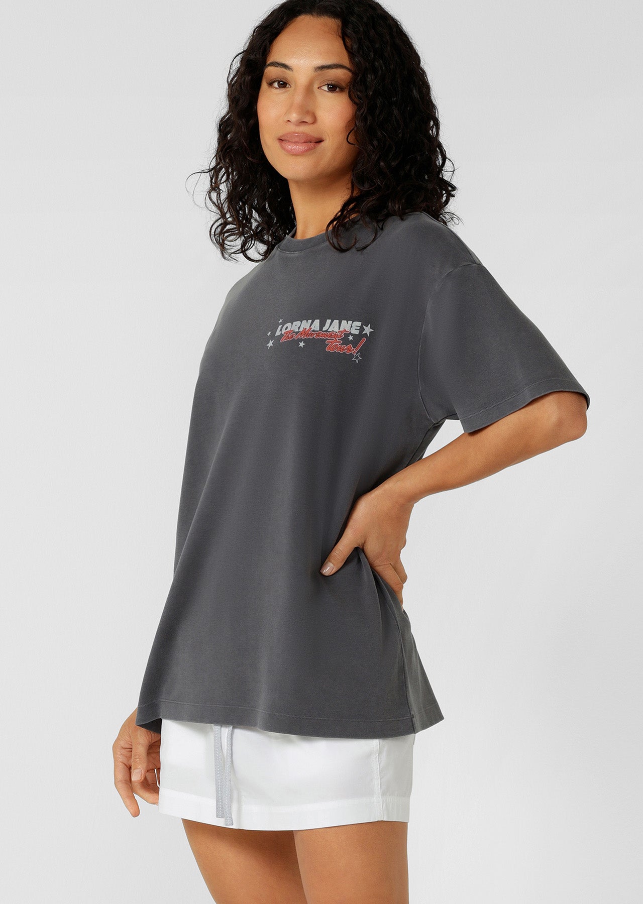 Lorna Jane World Tour Washed Boyfriend T-Shirt - Washed Titanium