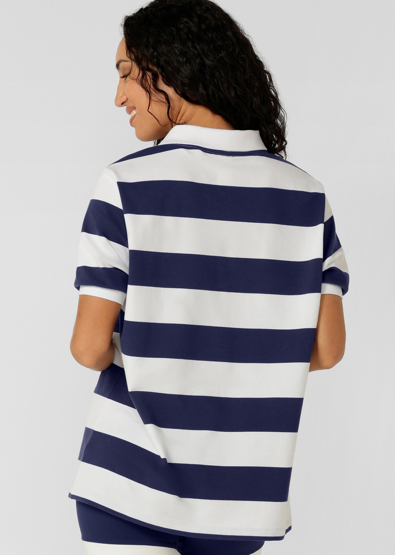 Lorna Jane Marina Boyfriend Polo - Marine Blue Stripe