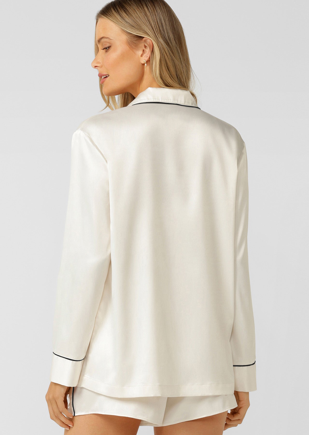 Lorna Jane Sweet Dreams Satin Long Sleeve Shirt - Cream