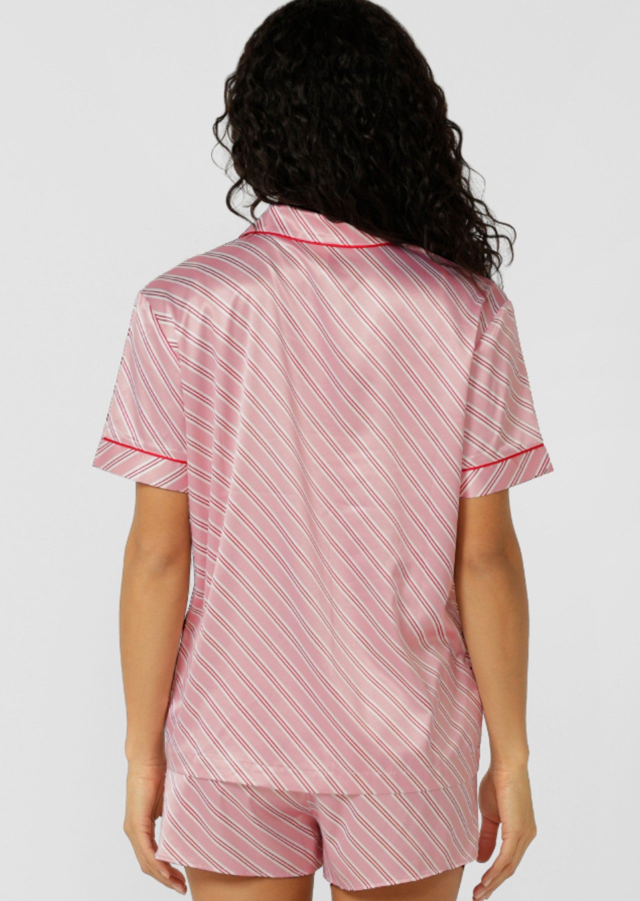 Lorna Jane Sugar Rush Satin Short Sleeve Shirt - Candy Cane Stripe