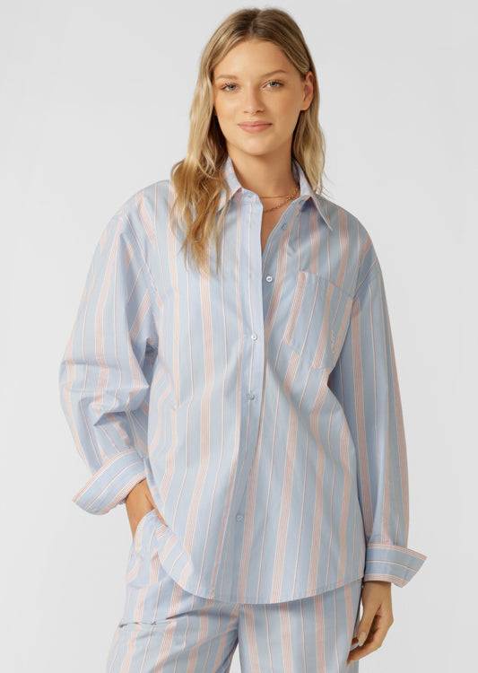 Lorna Jane Love Lounge Stripe Shirt - Blue Multi Stripe