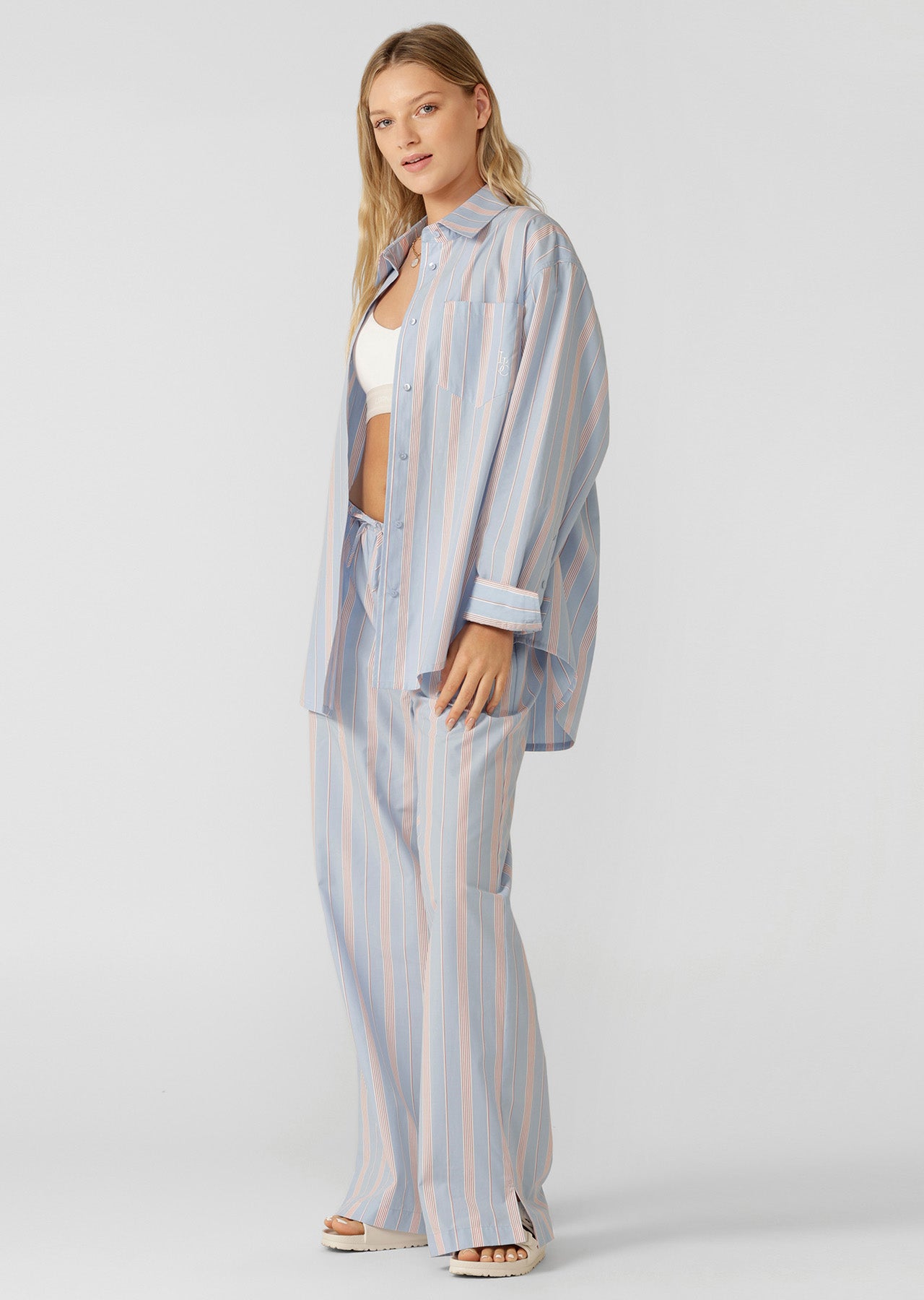 Lorna Jane Love Lounge Stripe Shirt - Blue Multi Stripe