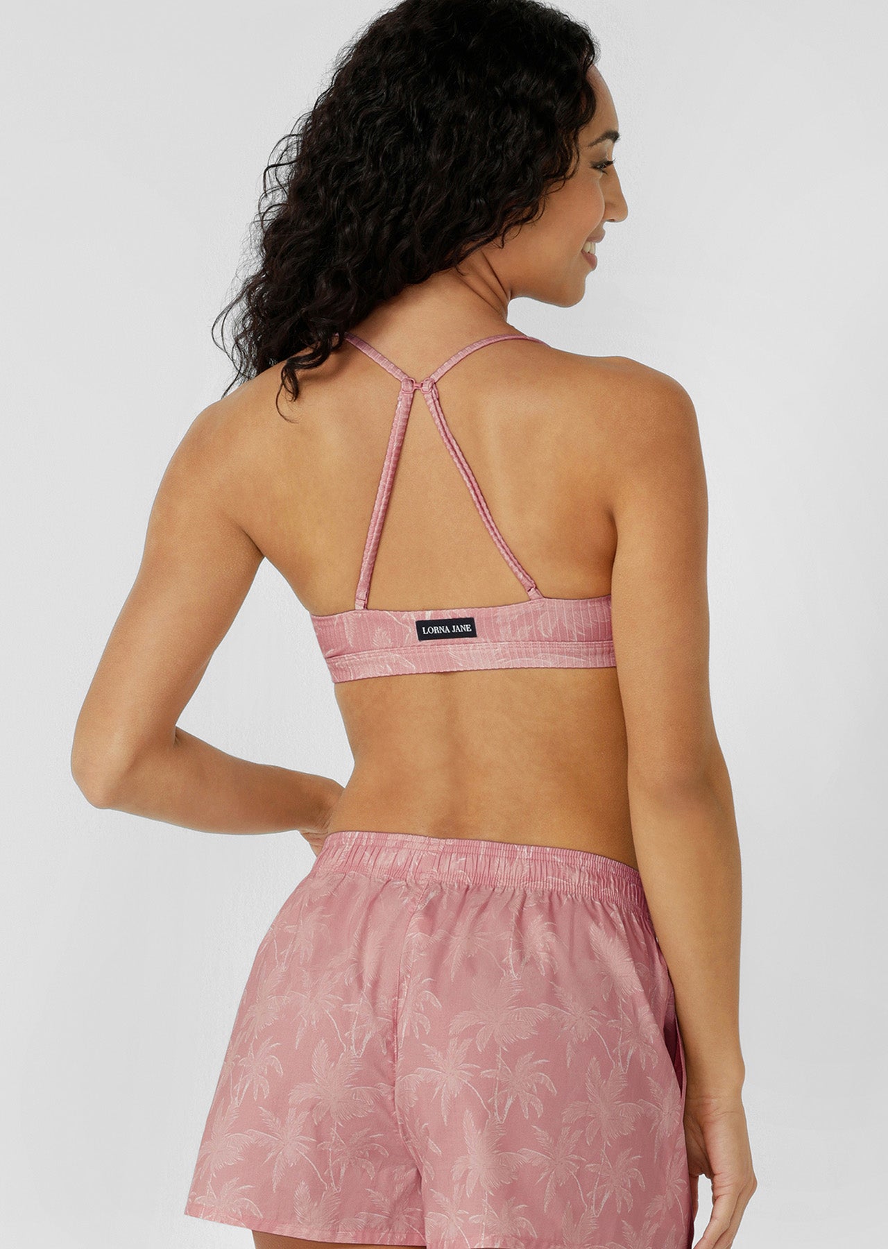 Lorna Jane Blush Palm Rib Bralette - Blush Palm Print