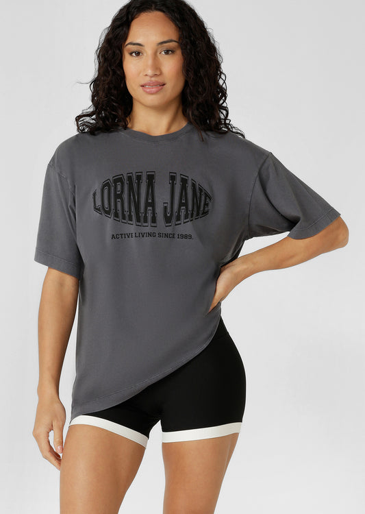 Lorna Jane Summer Sports Washed Boyfriend T-Shirt - Washed Titanium