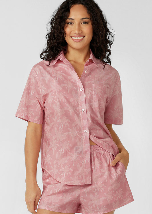 Lorna Jane Morning Pages Shirt - Blush Palm Print