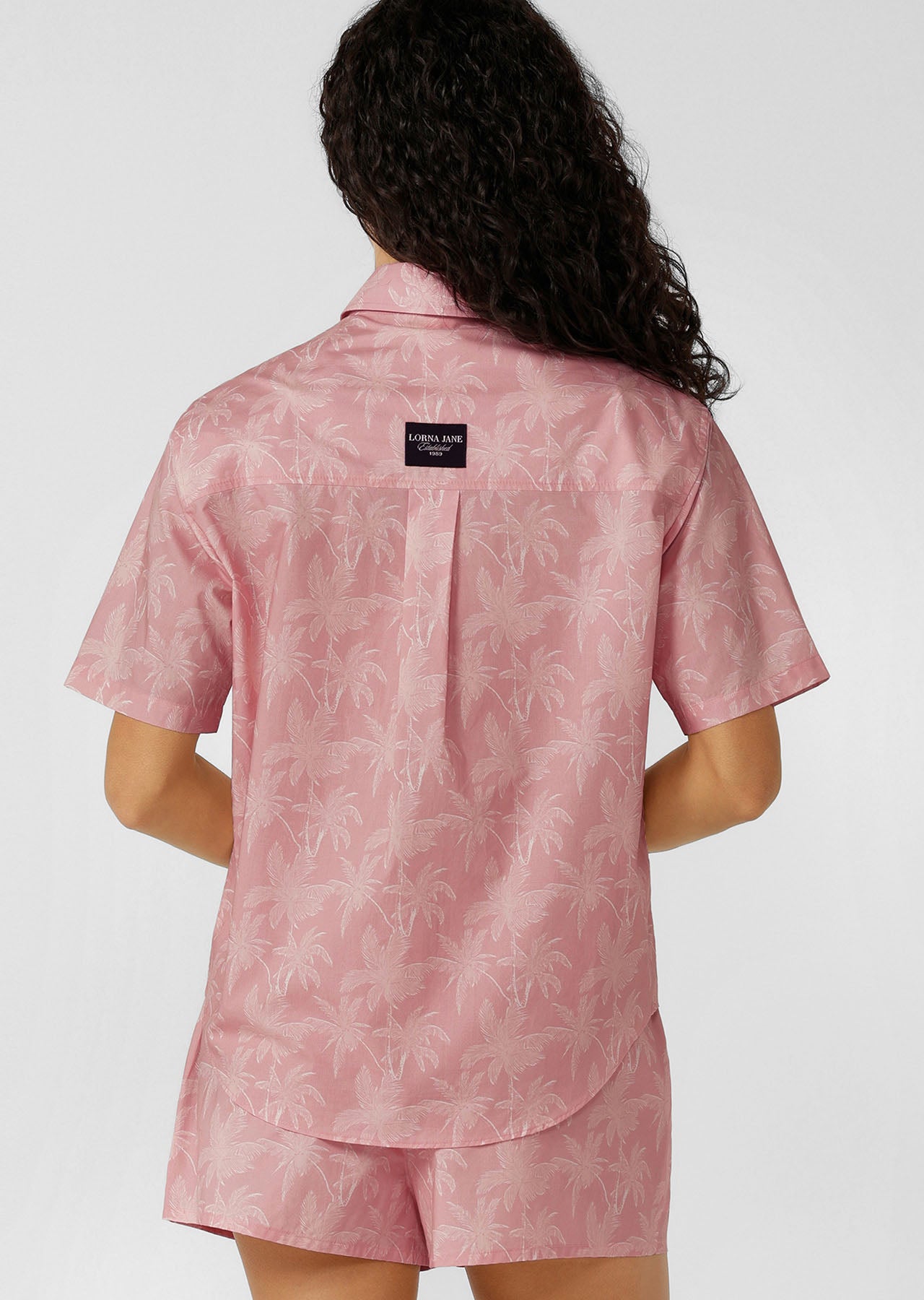 Lorna Jane Morning Pages Shirt - Blush Palm Print