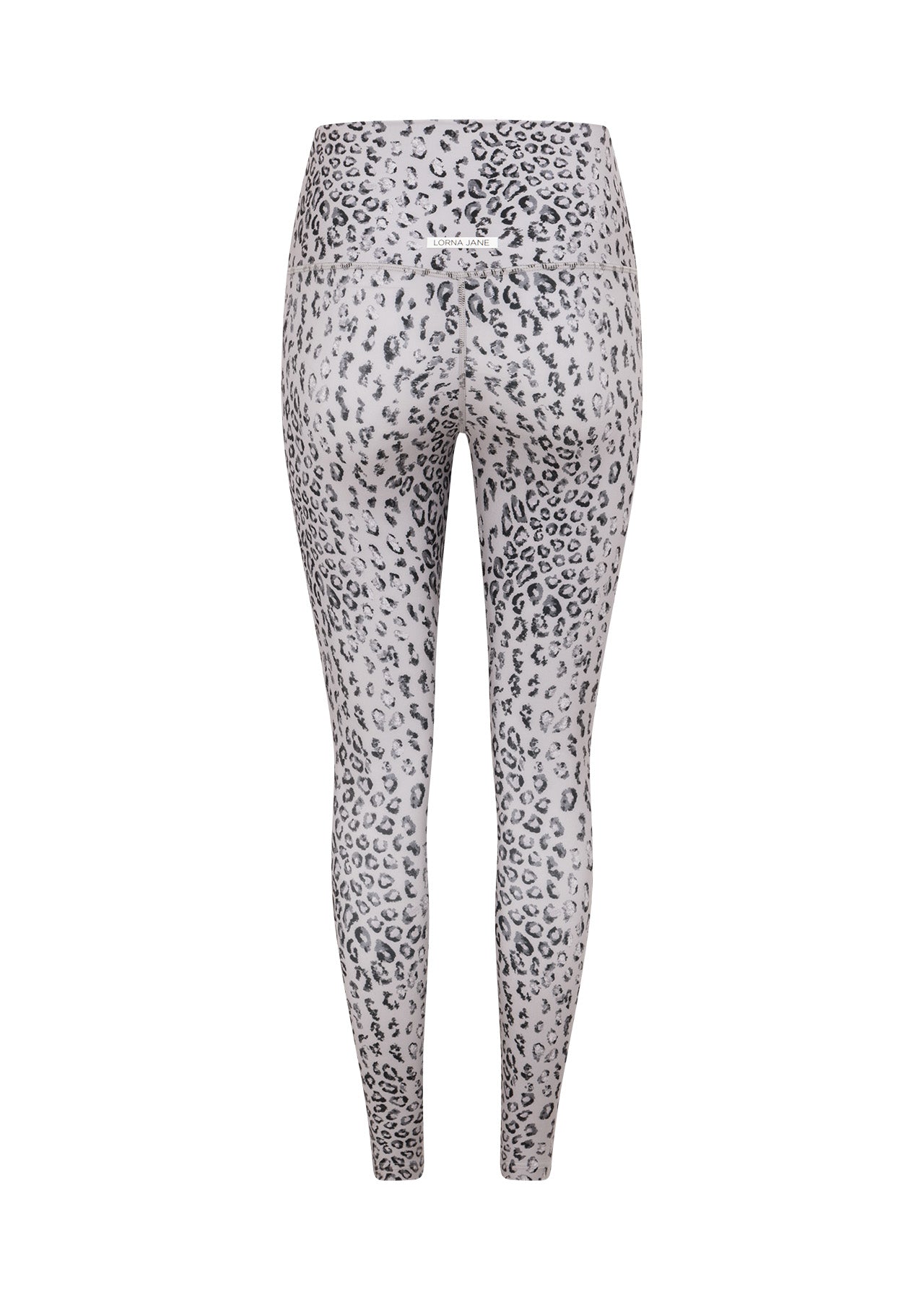 Lorna Jane Wild Leopard Hi Fold Ankle Biter Leggings - Grey Scale Leopard Print