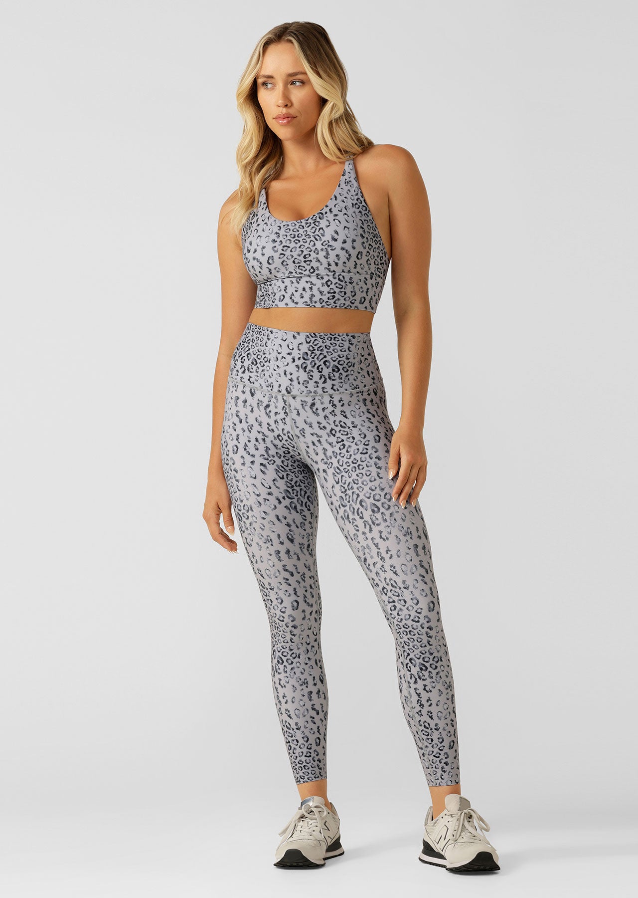 Lorna Jane Wild Leopard Hi Fold Ankle Biter Leggings - Grey Scale Leopard Print