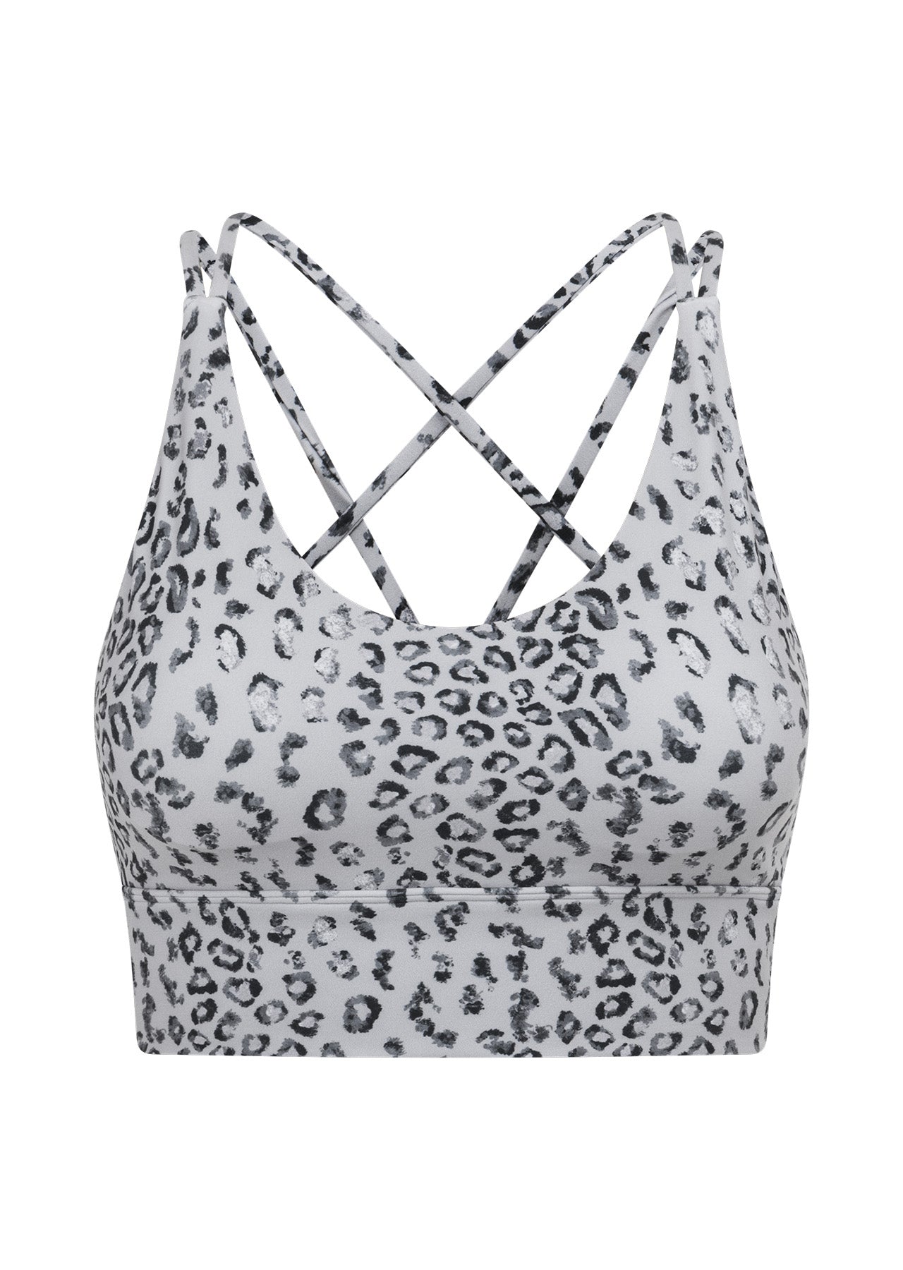 Lorna Jane Wild Leopard Longline Sports Bra - Grey Scale Leopard Print