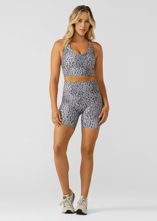 Lorna Jane Wild Leopard Hi Fold Bike Short - Grey Scale Leopard Print