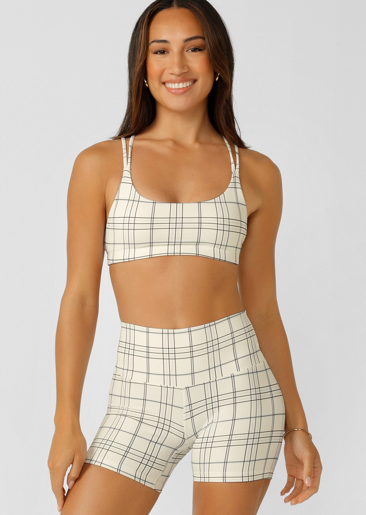 Lorna Jane Checked Out Rib All Day Sports Bra - Checked Out Print
