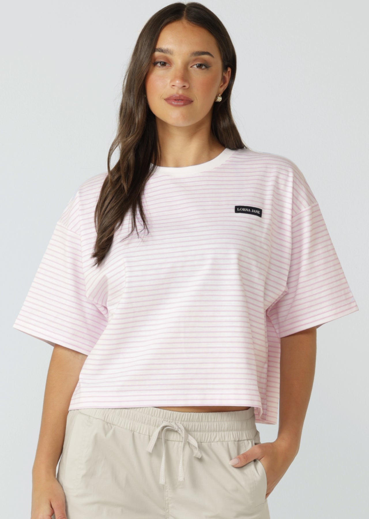 Lorna Jane Heartstrings T-Shirt - Sweet Pink Mini Stripe