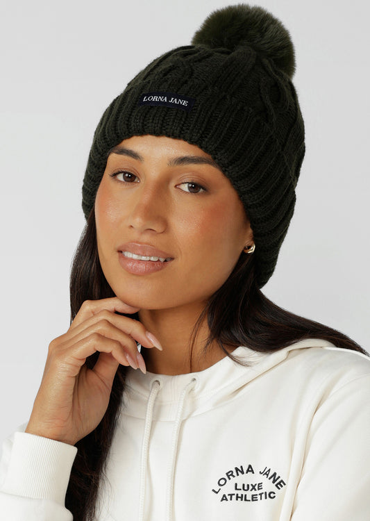 Lorna Jane Alpine Knit Beanie - Dark Luxury Green