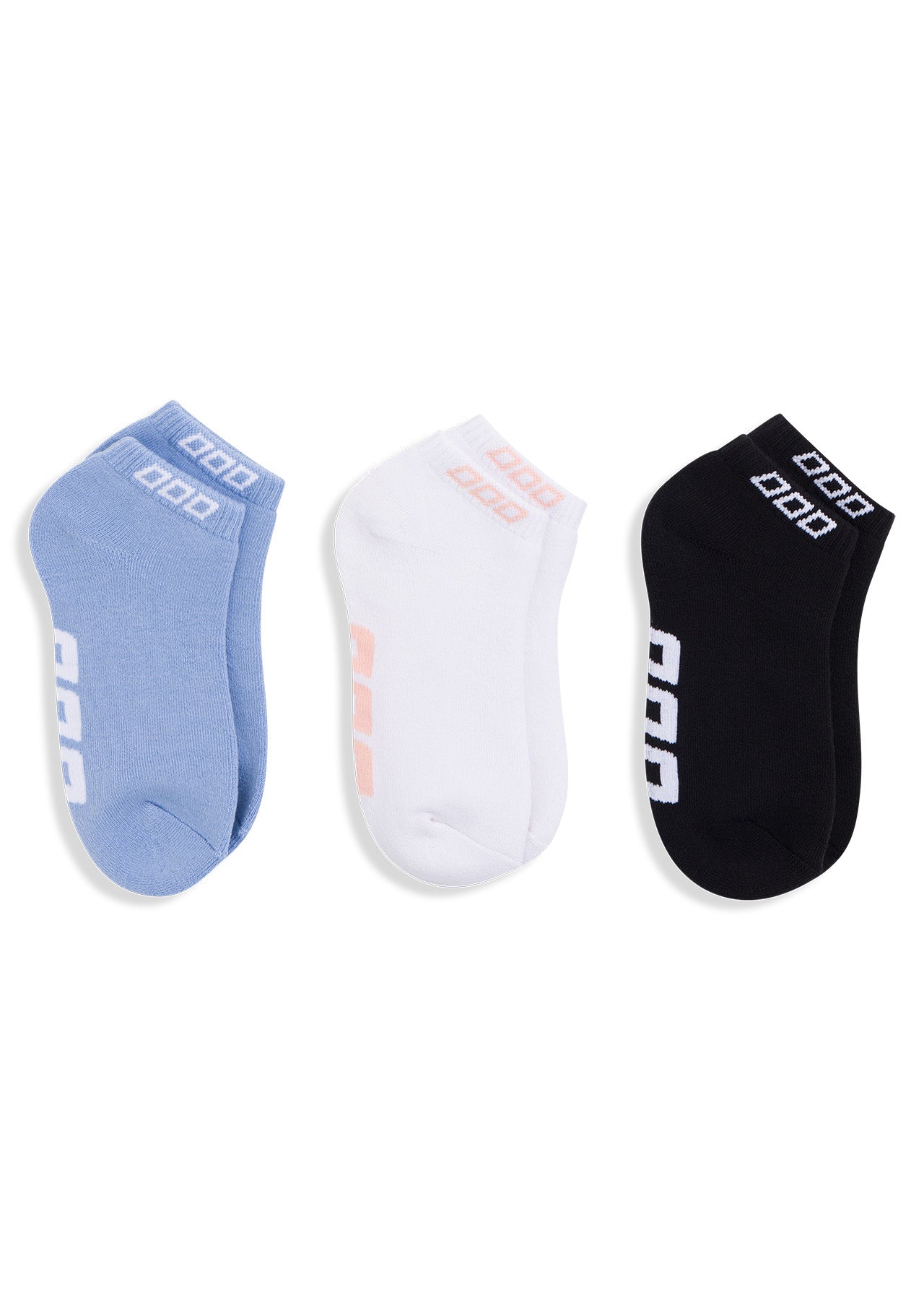 Lorna Jane 3PK Iconic Socks - Black & Lt Moontide & White