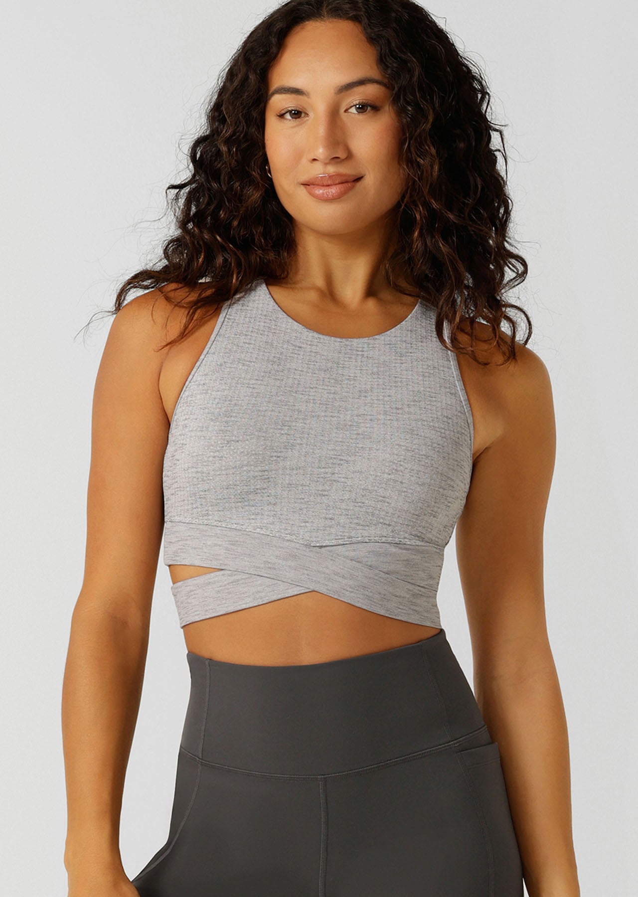 Lorna Jane Get Fit Sports Bra - Grey Marl Stripe