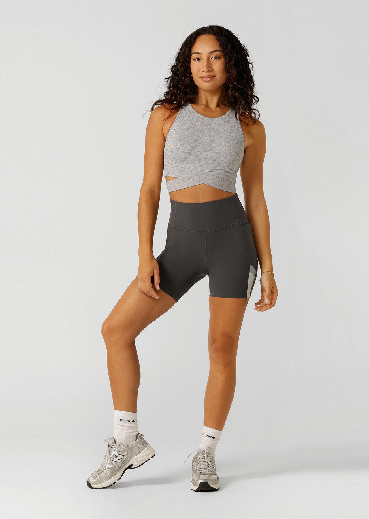 Lorna Jane Get Fit Sports Bra - Grey Marl Stripe