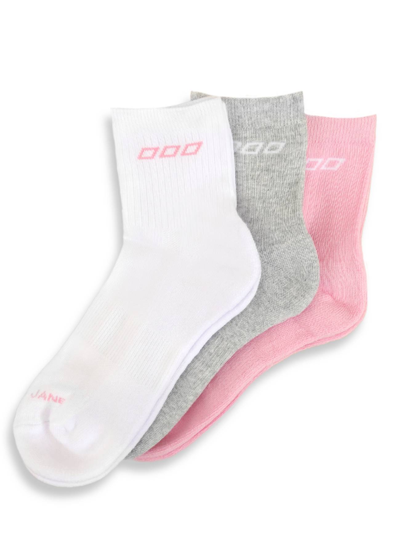 Lorna Jane 3PK LJ Quarter Crew Socks - White & Sweet Pink & Grey Marl