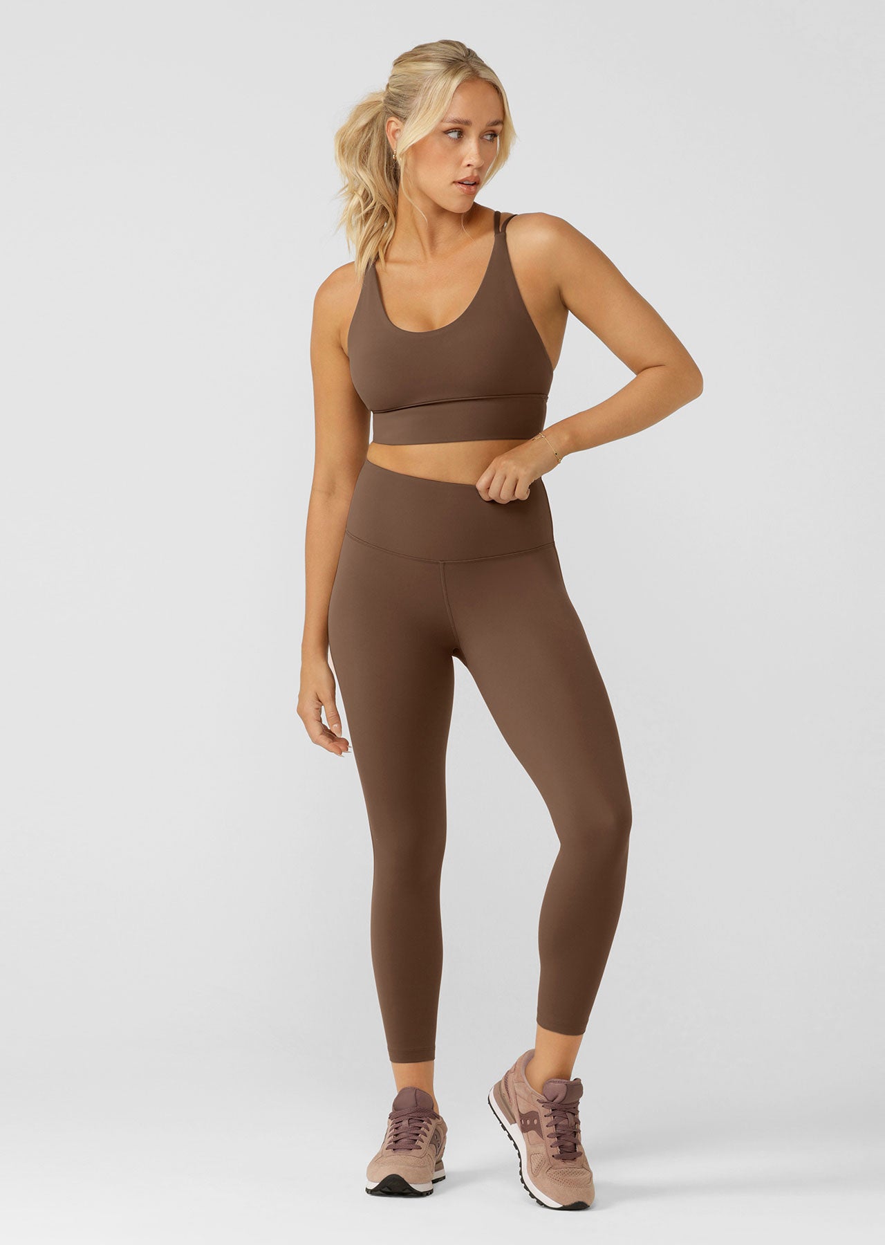 Lorna Jane Lotus Longline Sports Bra - Chocolate