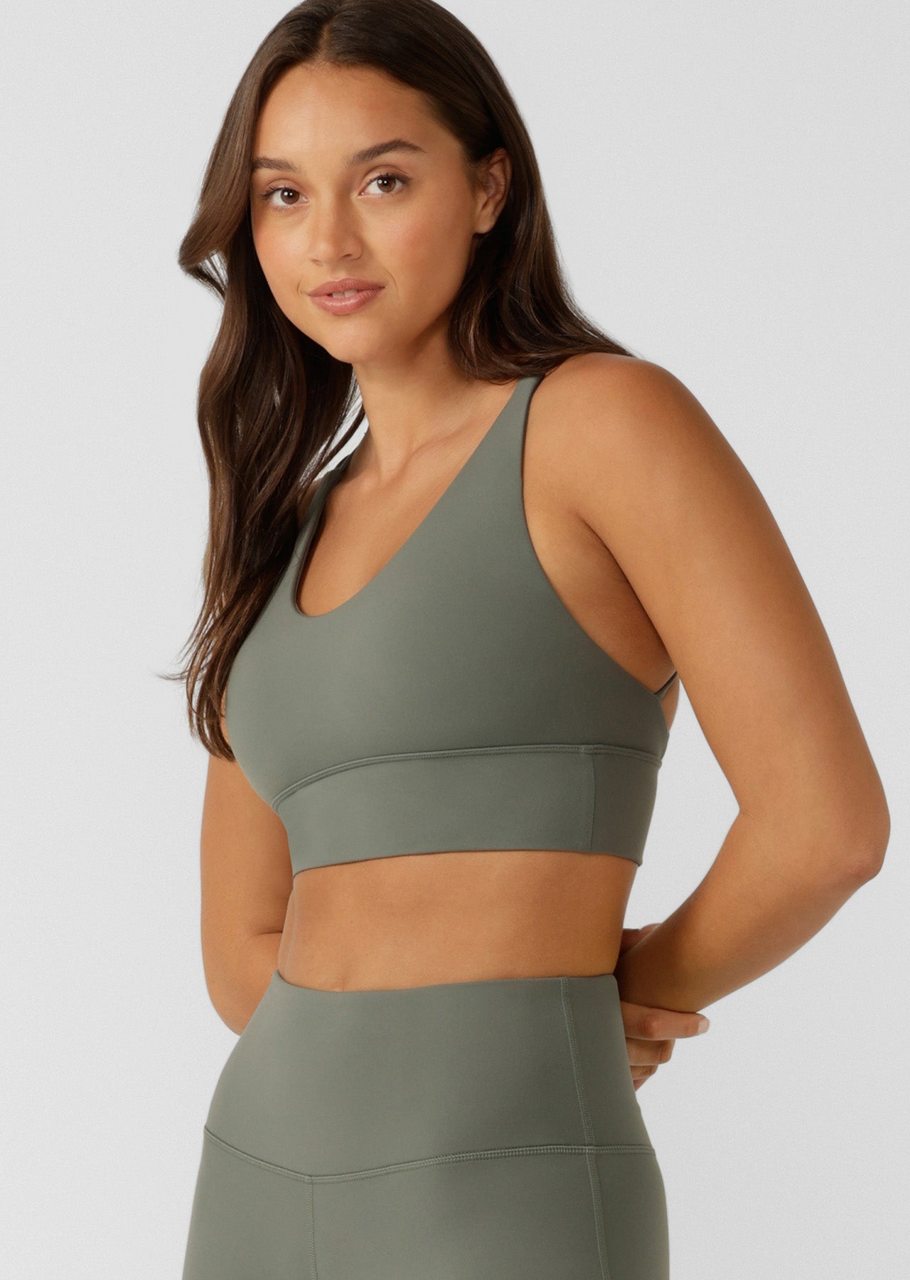 Lorna Jane Lotus Longline Sports Bra - Dark Matcha