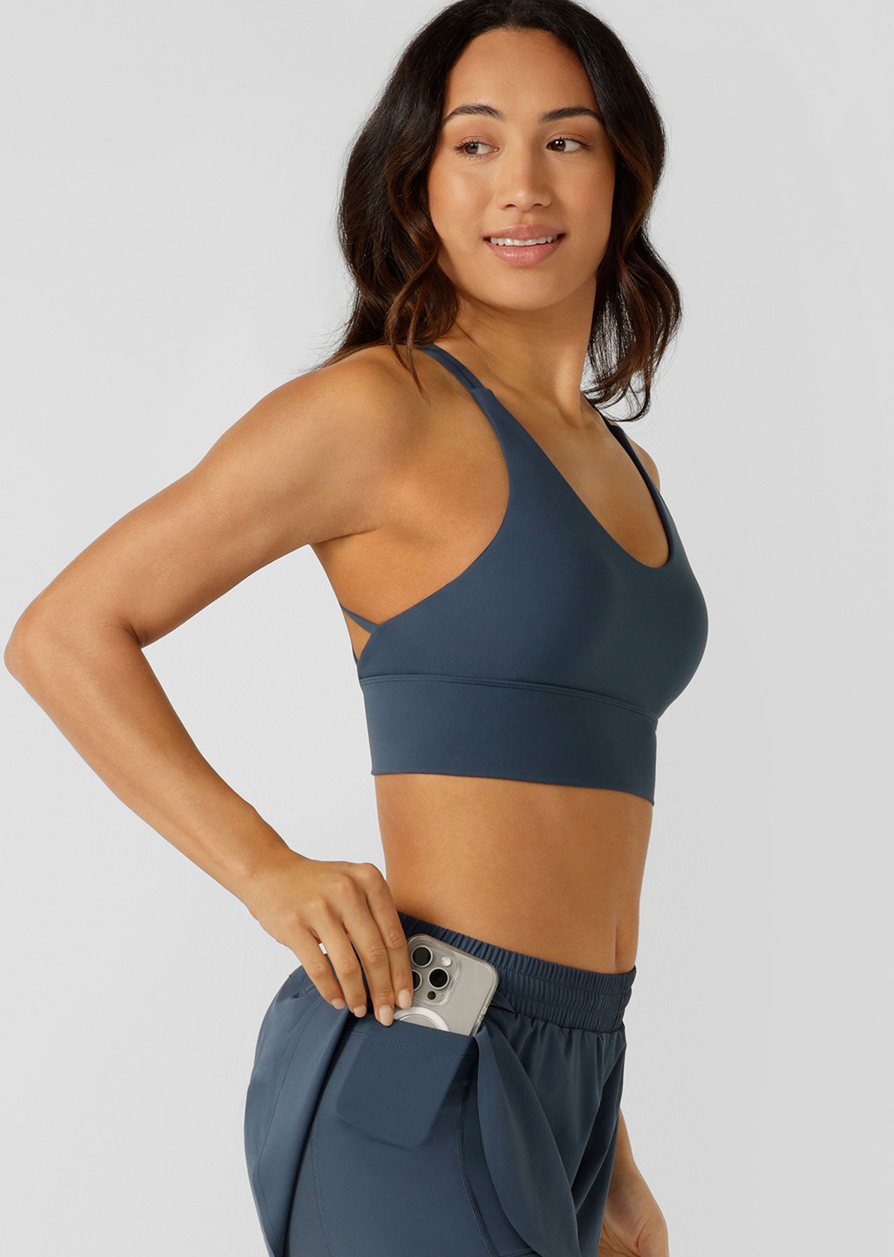 Lorna Jane Lotus Longline Sports Bra - Pale Indigo