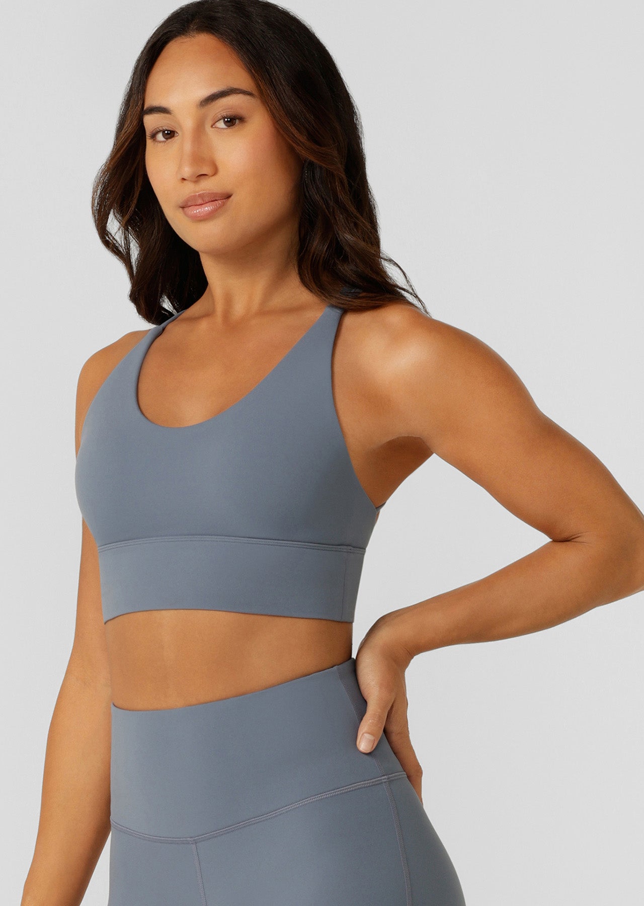 Lorna Jane Lotus Longline Sports Bra - Powder Grey