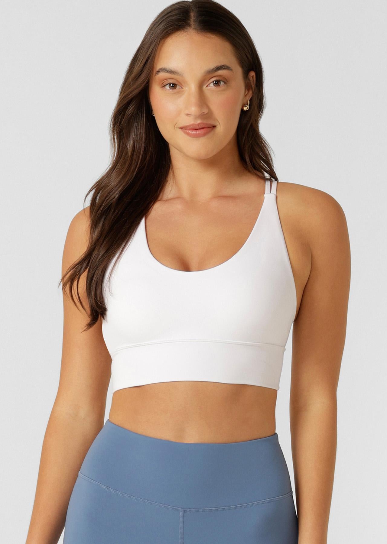 Lorna Jane Lotus Longline Sports Bra - White Recycled