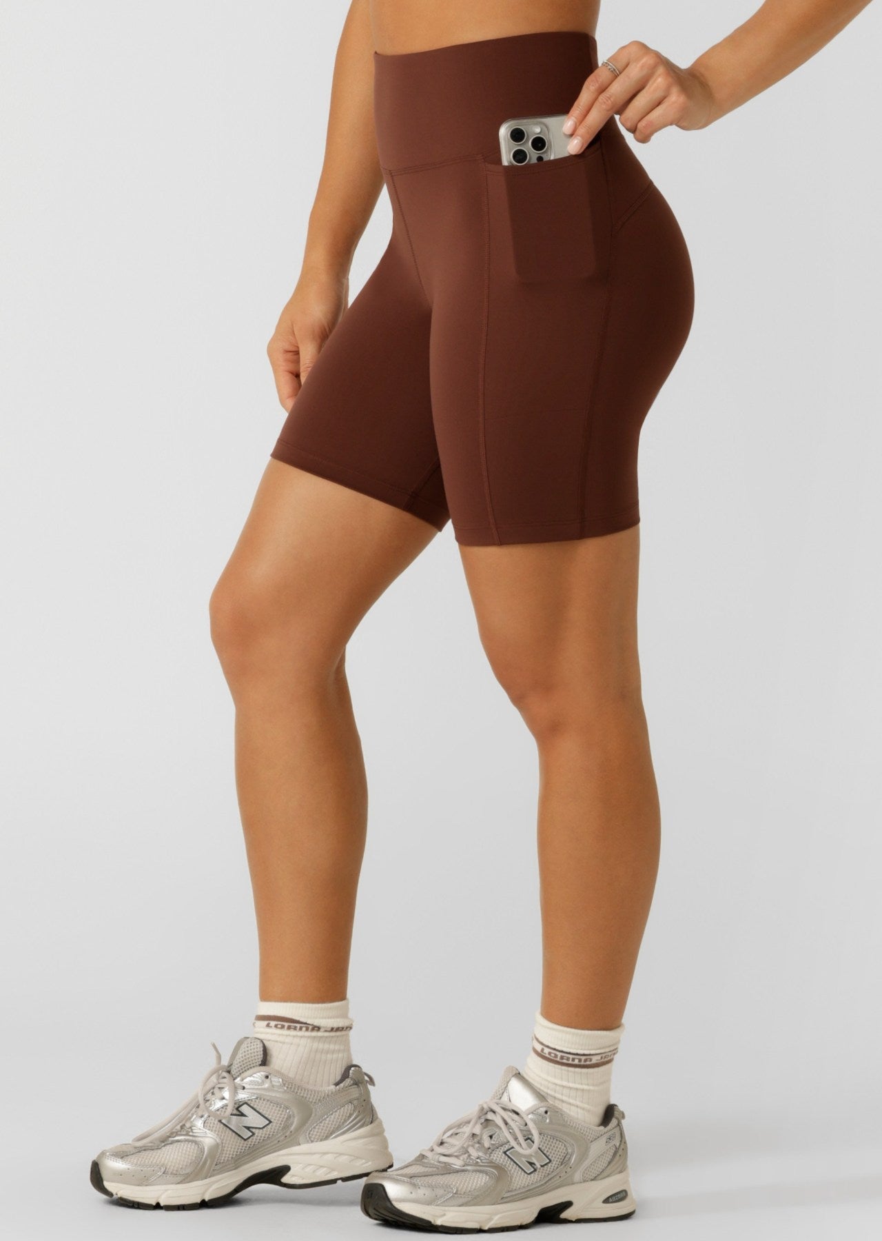 Lorna Jane Amy Phone Pocket Tech Bike Shorts - Truffle
