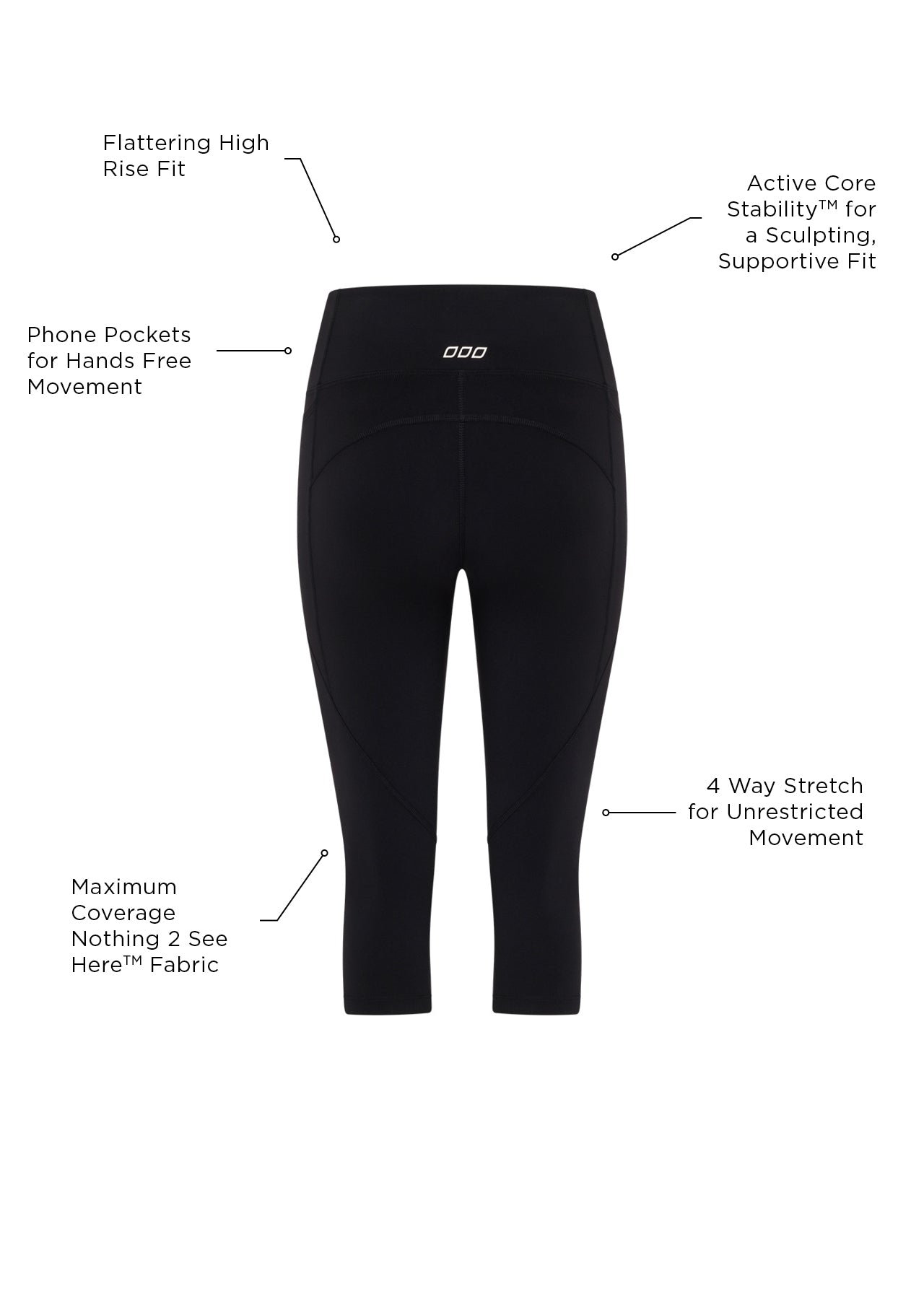 Lorna Jane Amy Phone Pocket 3/4 Tech Leggings - Black