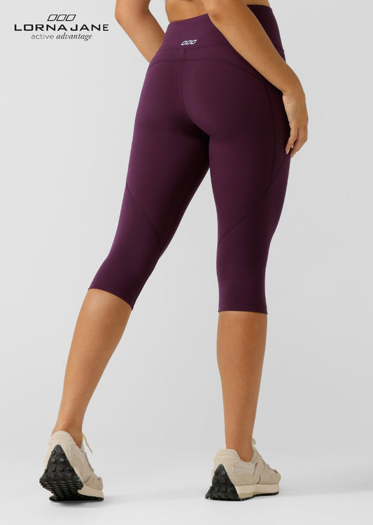 Lorna Jane Amy Phone Pocket 3/4 Tech Leggings - Dark Grape