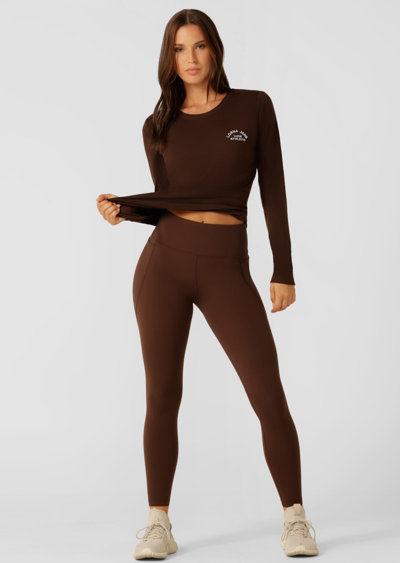 Lorna Jane Amy Phone Pocket Full Length Tech Leggings - Espresso