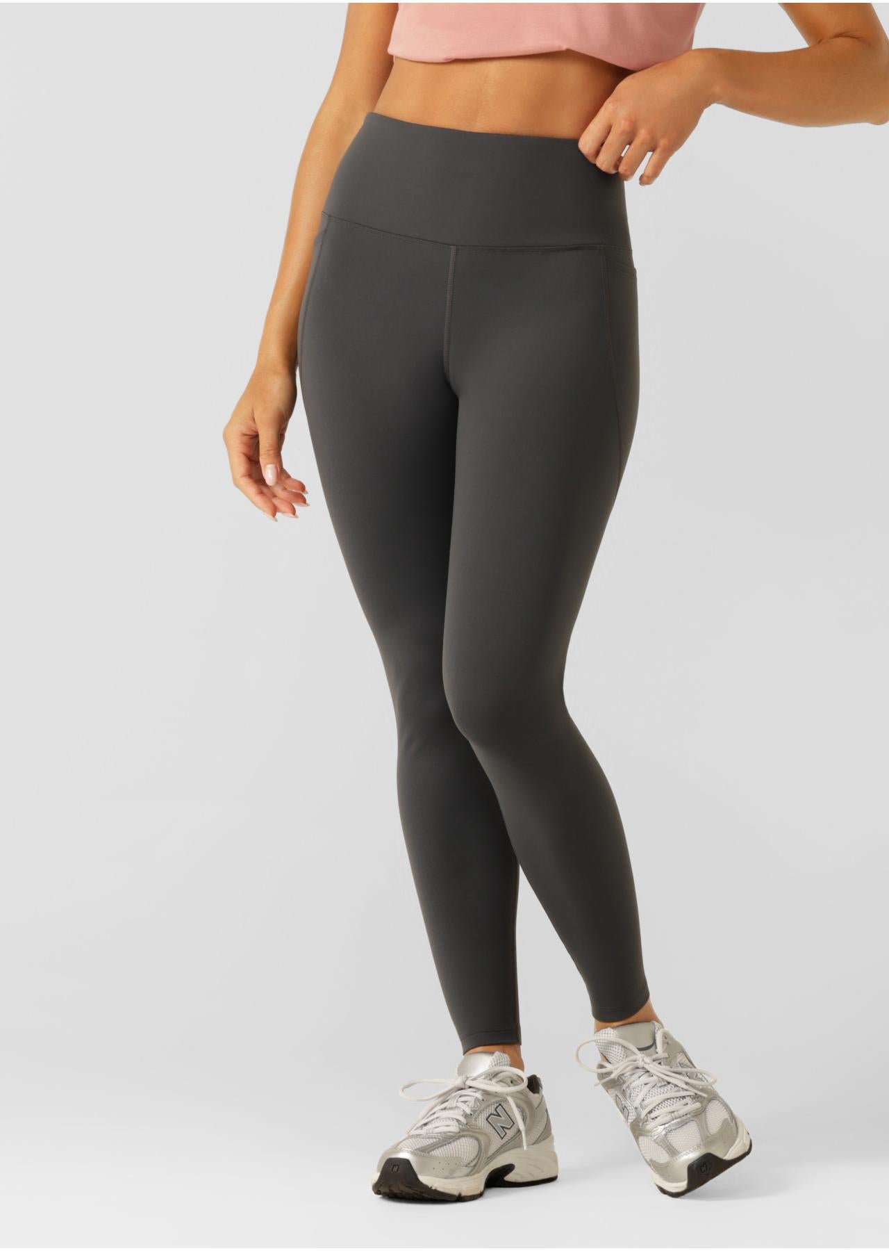 Lorna Jane Amy Thermal Phone Pocket Full Length Leggings - Dark Titanium