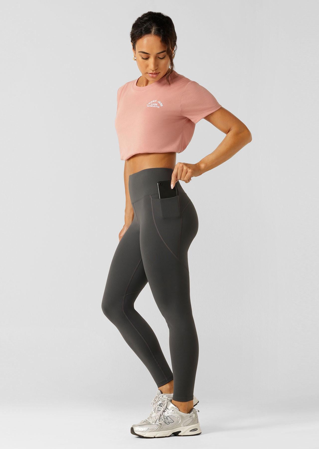 Lorna Jane Amy Thermal Phone Pocket Full Length Leggings - Dark Titanium