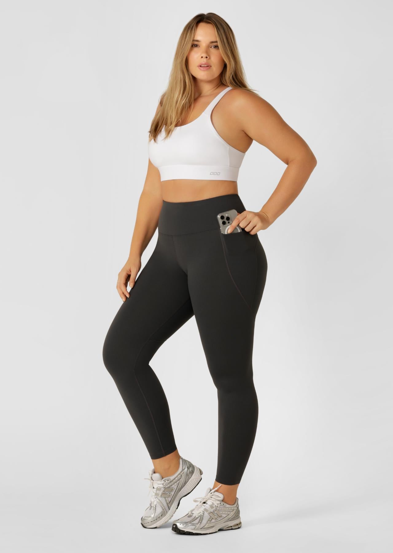 Lorna Jane Amy Thermal Phone Pocket Full Length Leggings - Dark Titanium