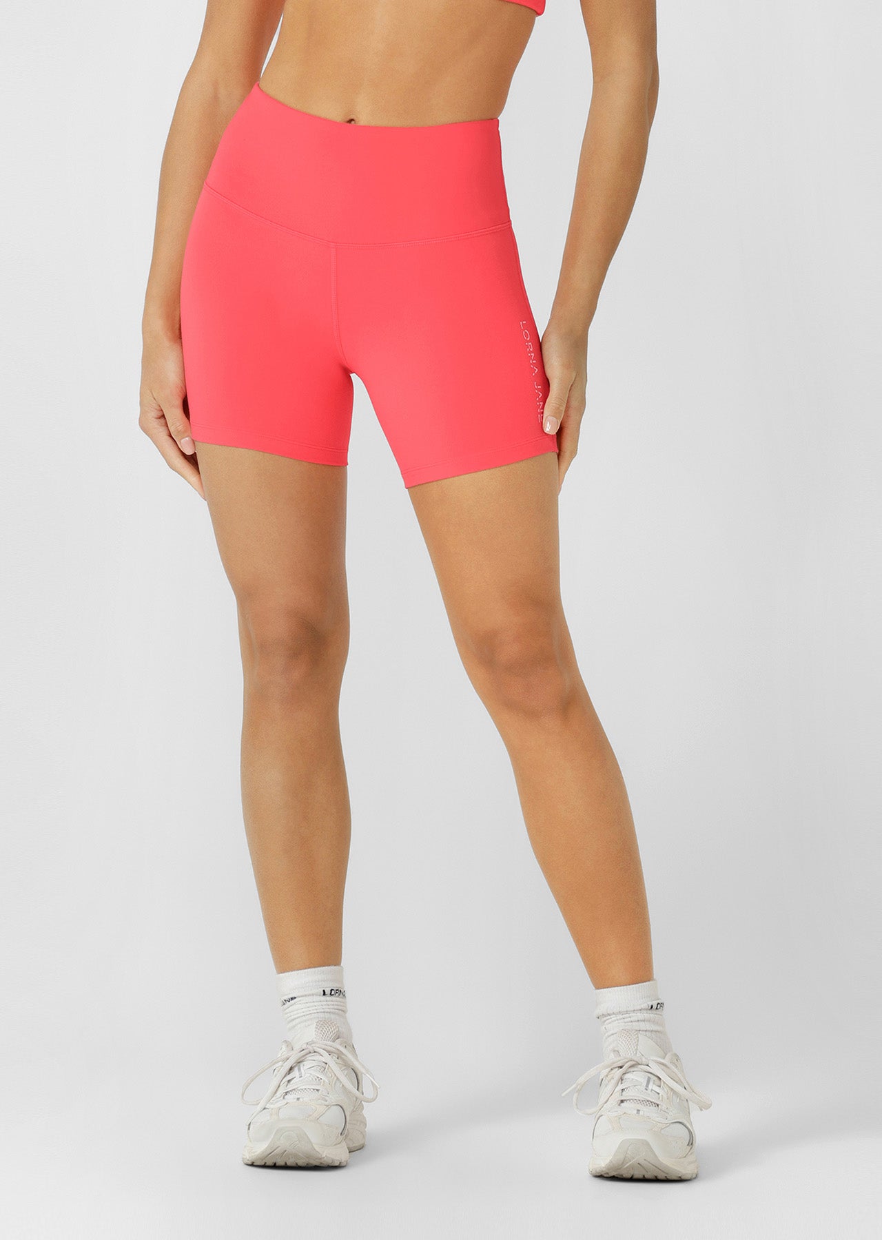 Lorna Jane Lotus No Chafe Phone Pocket 12cm Bike Shorts - Guava Glow