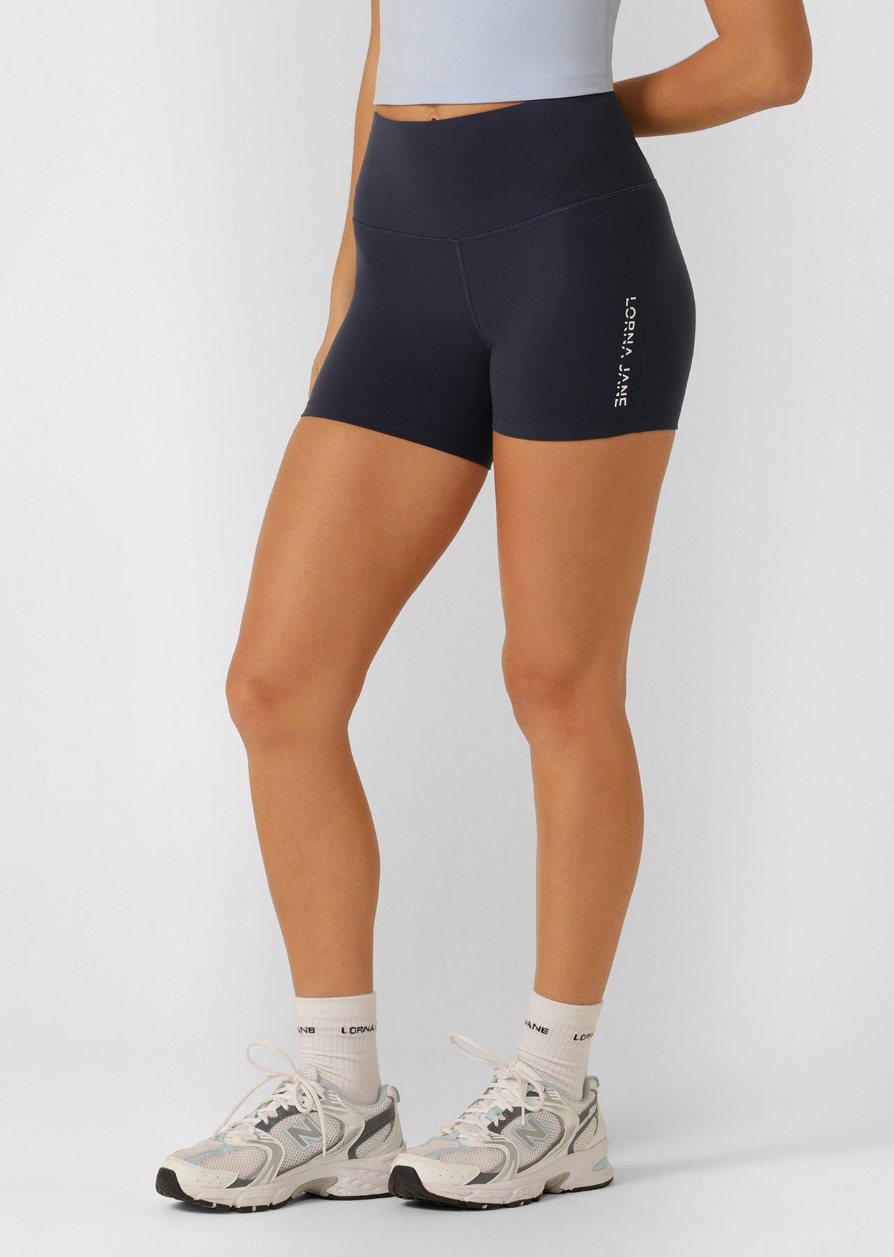 Lorna Jane Lotus No Chafe Phone Pocket 12cm Bike Shorts - Platinum Navy