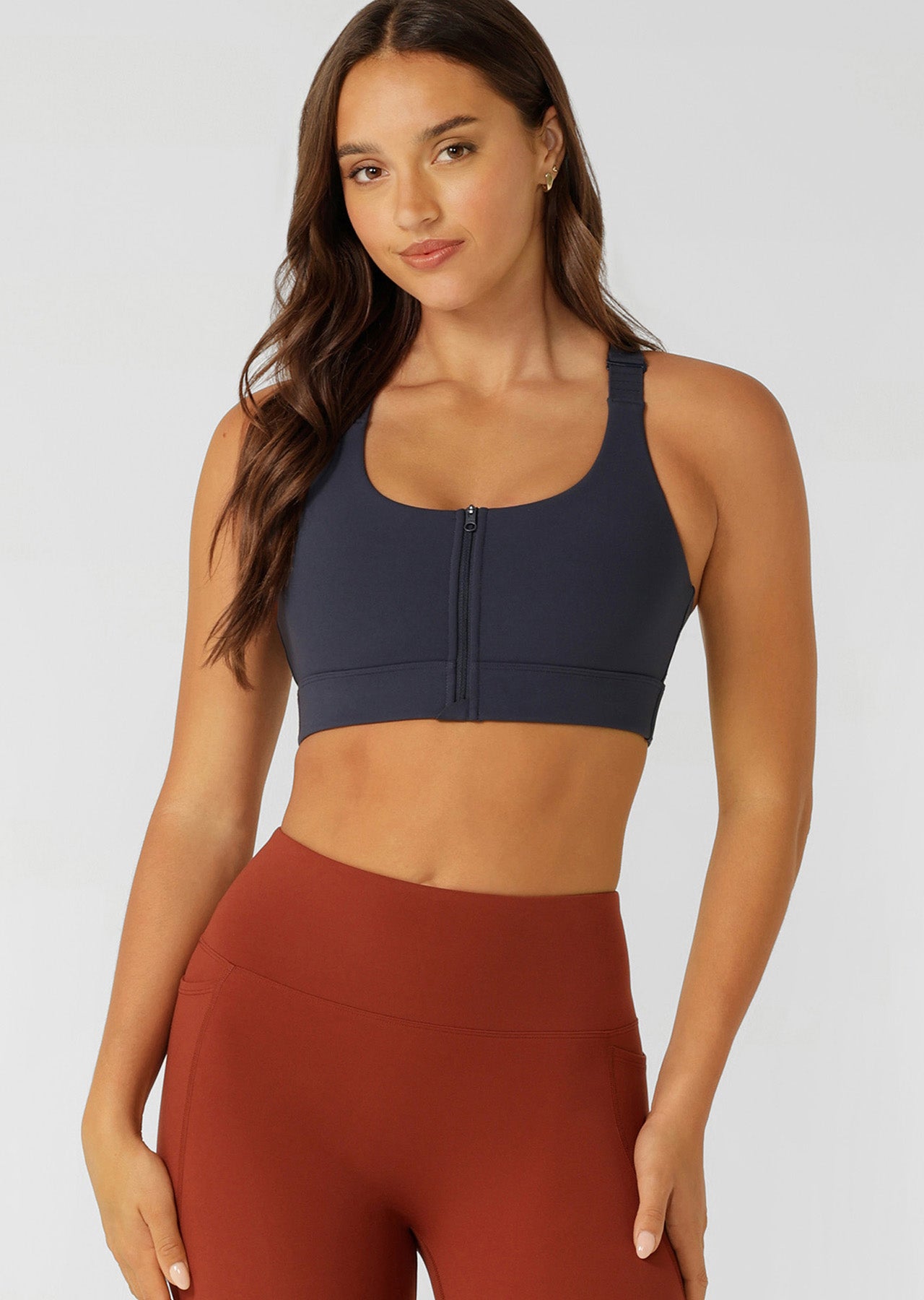 Lorna Jane Easy Zip On Max Support Sports Bra - Platinum Navy